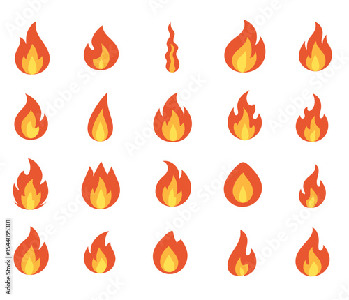 Icon illustration set of fire burn flame hot danger orange collection