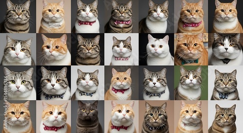 Collage of Domestic Cats with Bow Ties Posing