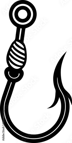 vector illustration of a fishing hook Fishing Hook Silhouette – Double Hook Icon with Rope – Vector Illustration