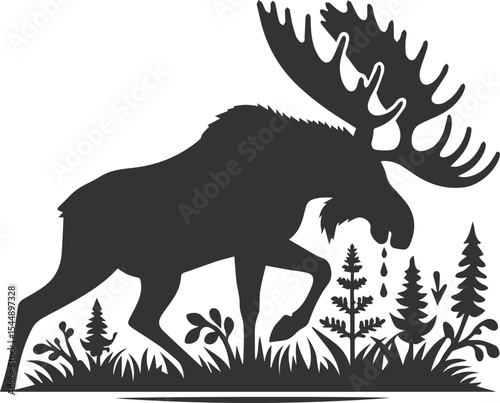 Forest animal moose vector black illustration silhouette