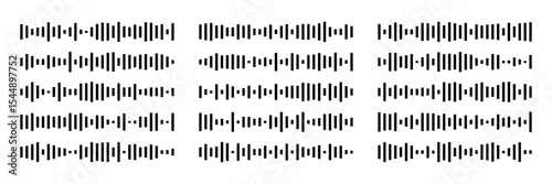 Set of black voice message equalizer graphic. Audio sound wave visualization for music player and user interface element design.