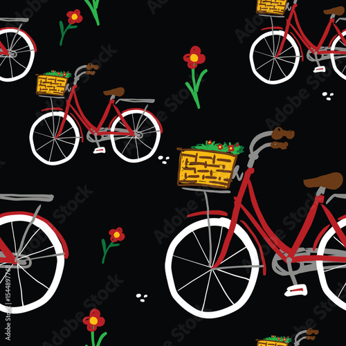 cute bicycle with black background seamless doodle vector.eps