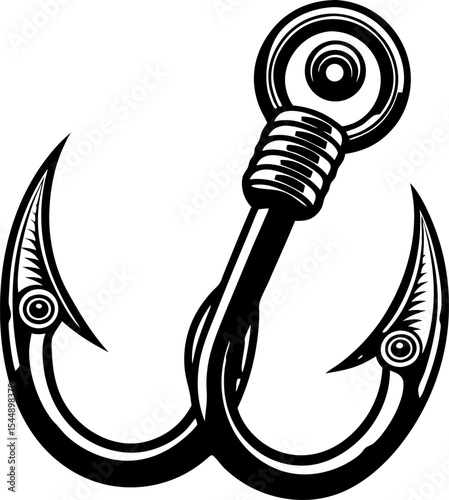 fishing hook vector illustration Fishing Hook Silhouette – Double Hook Icon with Rope – Vector Illustration