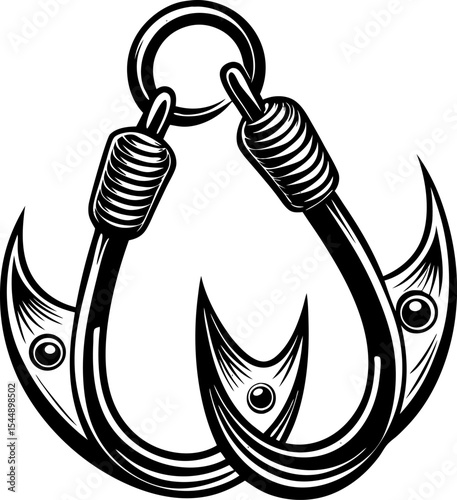 fishing hook vector illustration Fishing Hook Silhouette – Double Hook Icon with Rope – Vector Illustration
