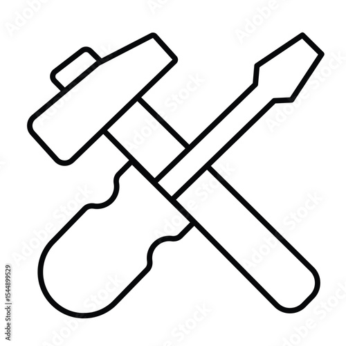 Screwdriver and hammer thin line icon, repair service concept. Vector graphics. Repair tools sign on white background, style mobile or design.