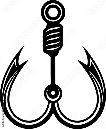 vector set of anchor Fishing Hook Silhouette – Double Hook Icon with Rope – Vector Illustration