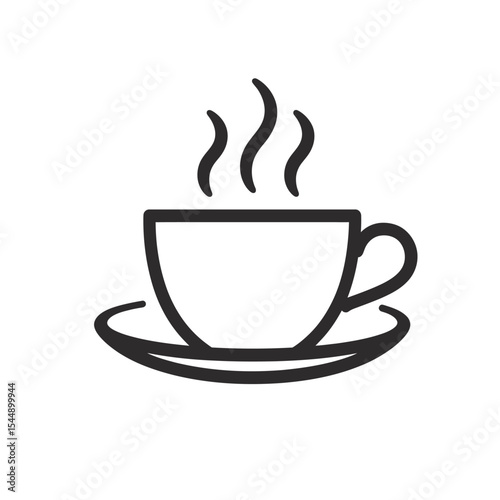 Black and white outline of a cup of hot tea with rising steam