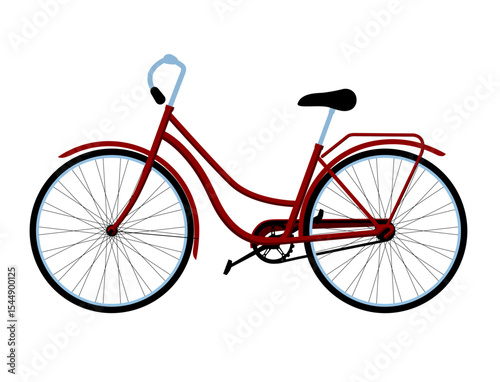 Red classic women's bicycle isolated on white. Vector illustration in flat style