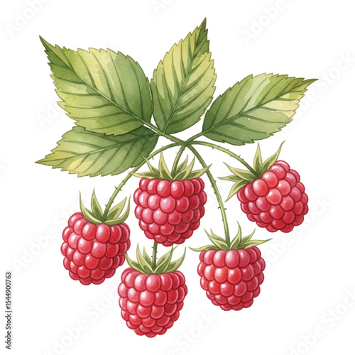 Raspberries Isolated on Transparent PNG Background - Watercolour Art