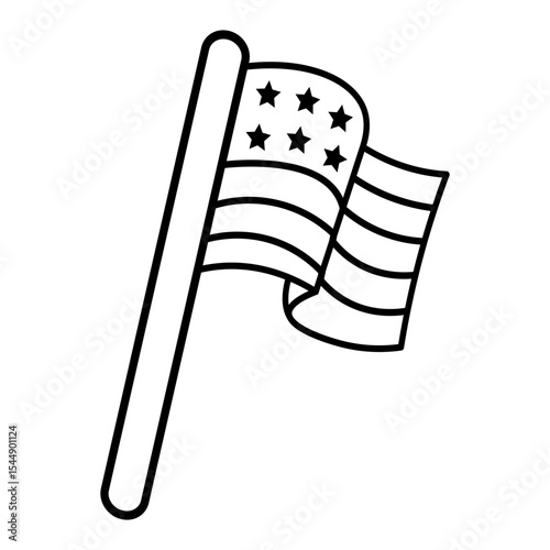 Made in uk a American flag waving on a stick vector icon line art style.