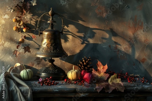 Vibrant Picture of Still Life with Bell for Service