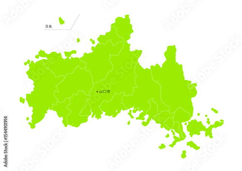 日本の山口県の行政区分付き地図
