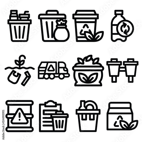 Environment Pollution Symbol with Chemical Waste Trash Garbage Boldline