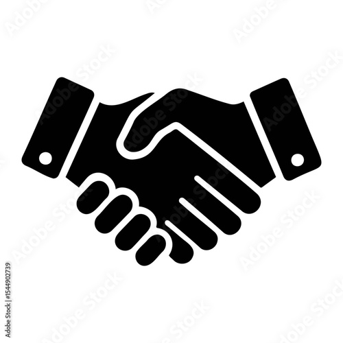 A black and white graphic depicting two hands clasped together in a firm handshake illustration on transparent background