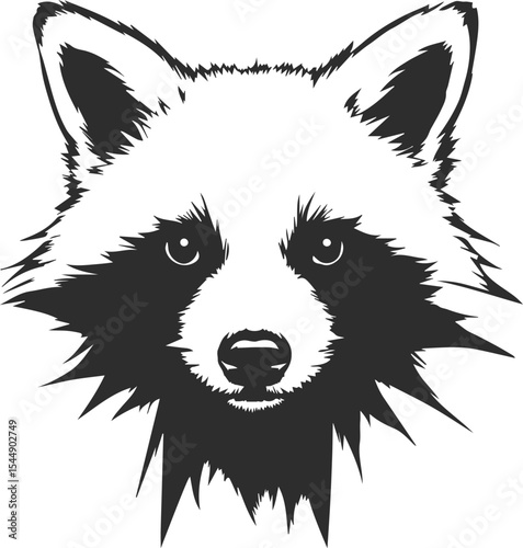Raccoon head logo in the form of a black silhouette with a furry neck and ears.