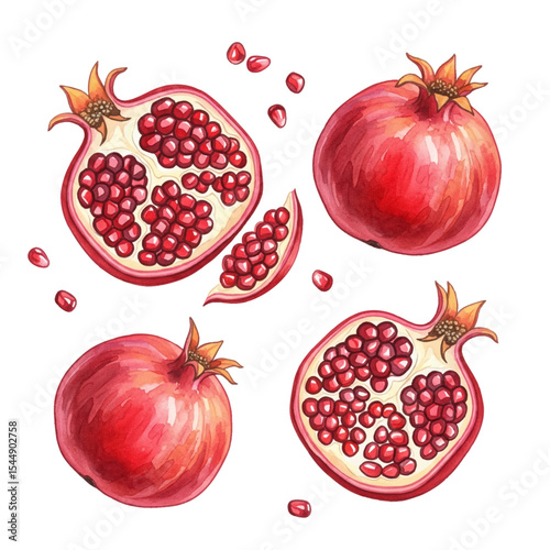 Pomegranates Isolated on Transparent PNG Background - Watercolour Art