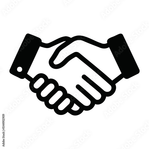 Illustration of a black and white handshake symbolizing agreement and collaboration between people on transparent background
