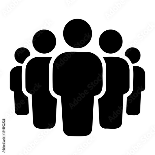 Illustration of a group of people standing together in a crowd with simple black silhouettes on transparent background