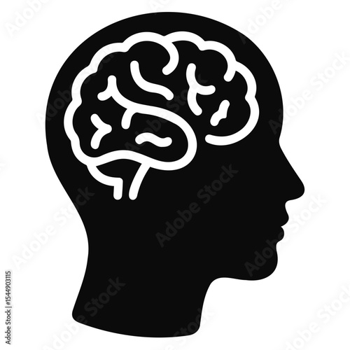 Silhouette of a head with a brain inside, representing intelligence and mental activity concept art on transparent background