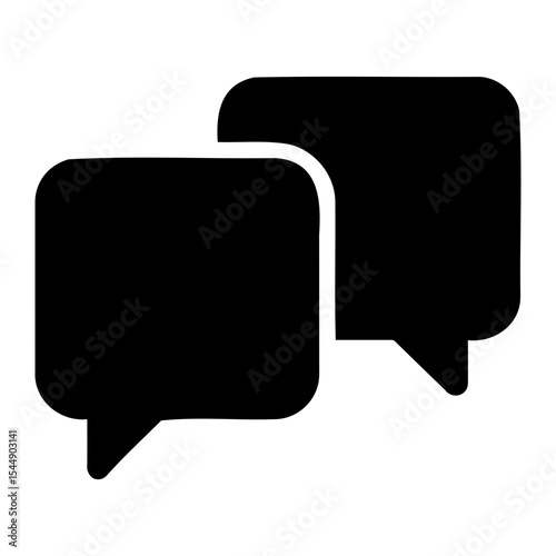 Two black speech bubbles overlapping each other suggesting a conversation or communication icon use on transparent background
