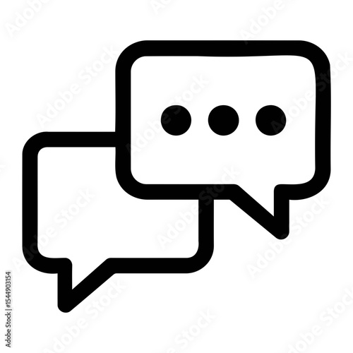 Two overlapping speech bubbles with rounded corners and three dots inside the top bubble icon graphic on transparent background