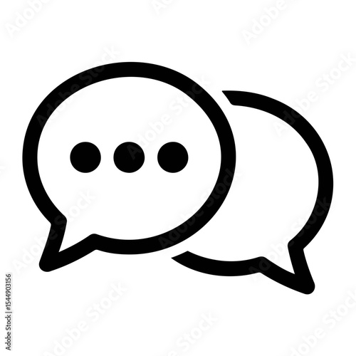 Two overlapping speech bubbles with three dots inside one of them indicating a message pending on transparent background