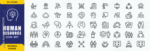 Human Resources line editable icon set. Containing HR, Human Resources, Recruitment, Employment, business, office, company, management. Vector illustration