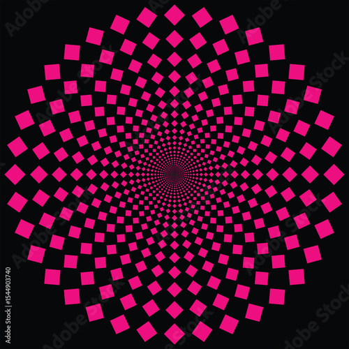 Hypnotic Spiral Optical Illusion Pattern – Vortex Design with Geometric Diamond Shapes on Black Background for Abstract Art, Visual Effects, Psychedelic Themes, and Digital Design Concepts