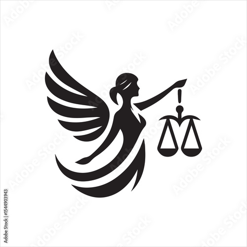 Silhouette of a winged woman holding scales, representing justice and balance.