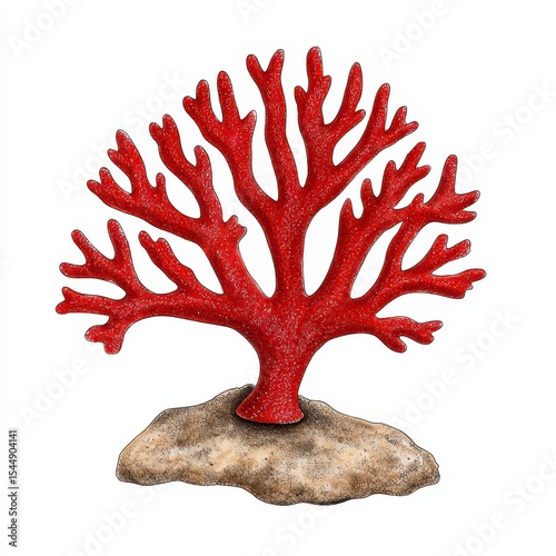 Detailed Red Coral Illustration on White Background