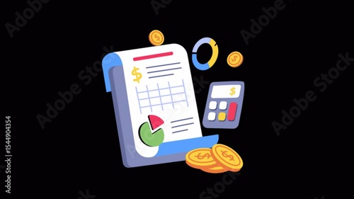 Accounting 2D Flat Animations on Transparent background