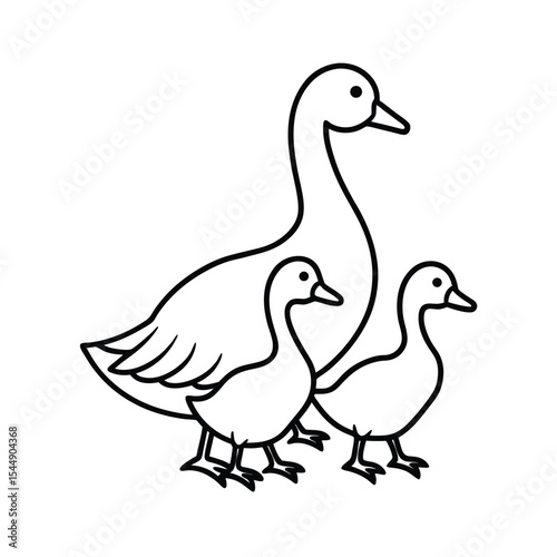 Goose family line art