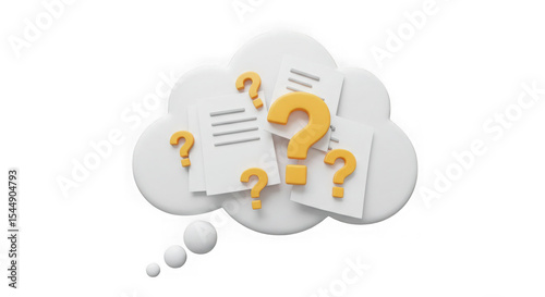 3D Cloud of Questions: Uncertainty, Inquiry, Problem Solving, FAQ Concept