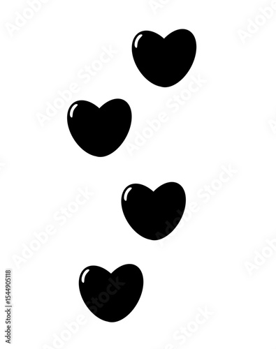 four black hearts on a white background, 