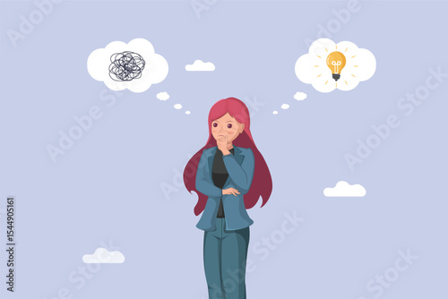 Businesswoman in Problem Solving and Creative Thinking, Deliberating on Challenges and Innovative Solutions.