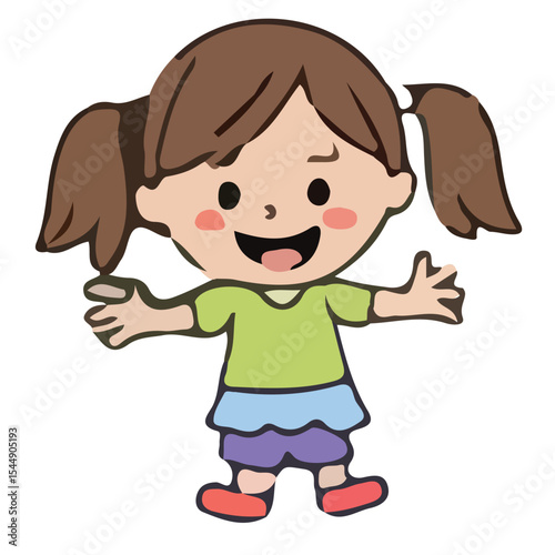 Happy little cartoon girl character illustration with a big smile
