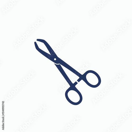 A navyblue surgical clamp with finger rings is shown on a white background angled diagonally