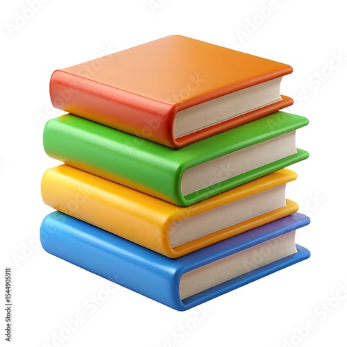 Stack of Four Colorful Books Orange Green Yellow Blue 3 D Render Illustration image