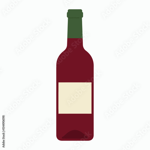 A wine bottle is presented with a green top and red body including a creamcolored label