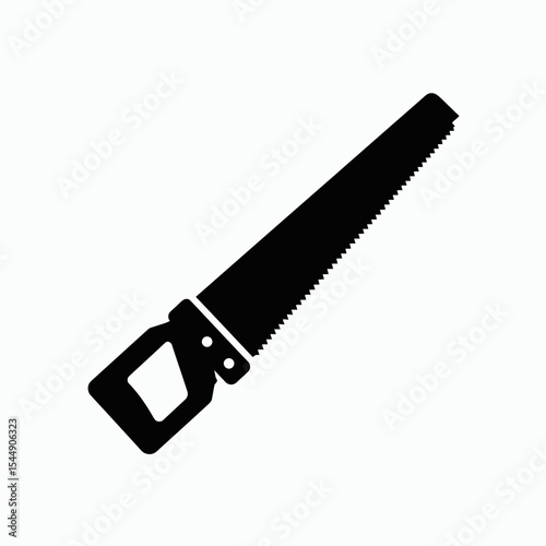 Black silhouette of a handsaw with a jagged blade and a looped handle