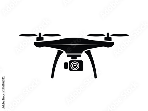 Black Quadcopter Drone Icon with Camera aerial photography