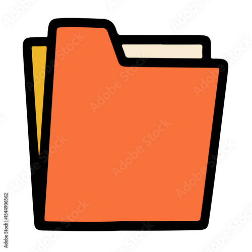 An orange folder icon with visible documents inside, outlined in black, isolated on white.