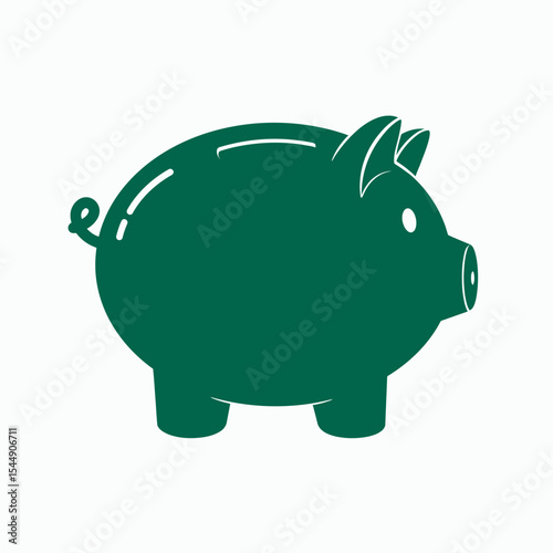 Green piggy bank with a coin slot on top and a curly tail
