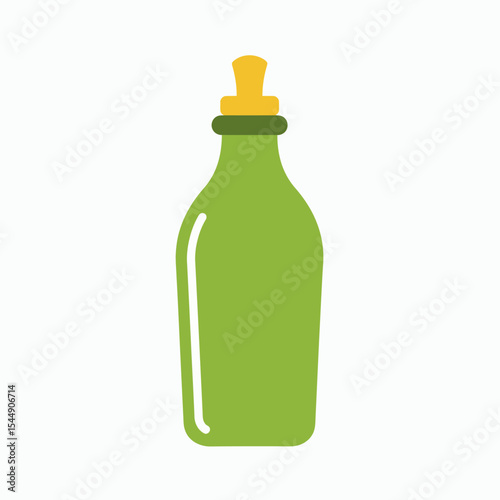 Green bottle with lightyellow stopper white reflective highlight on the left
