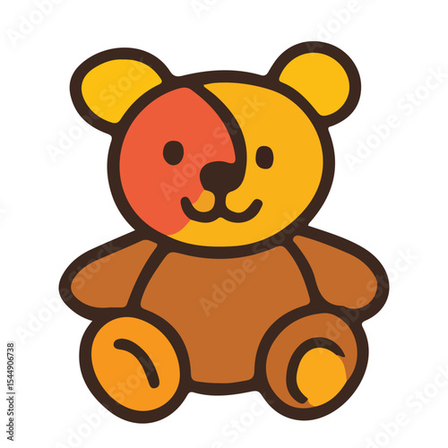 Cute cartoon teddy bear with a bow and toy, a soft brown plush animal illustration for baby's childhood fun