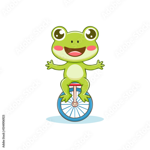 Cute Frog riding a unicycle