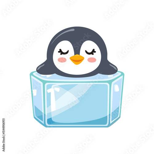 Cute Penguin sleeping on an ice cube