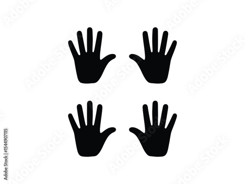 Four Black Silhouettes of Open Hands on White Background