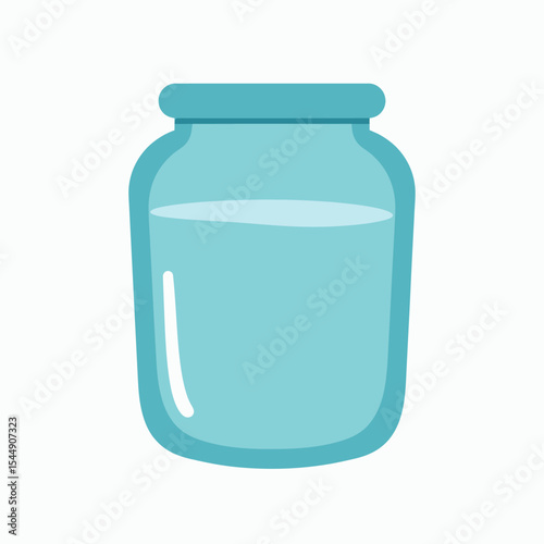 Teal cartoon jar filled with water is shown