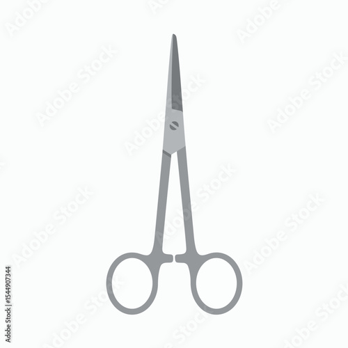 The image displays a set of surgical scissors or forceps depicted in a neutral gray tone against a plain white background